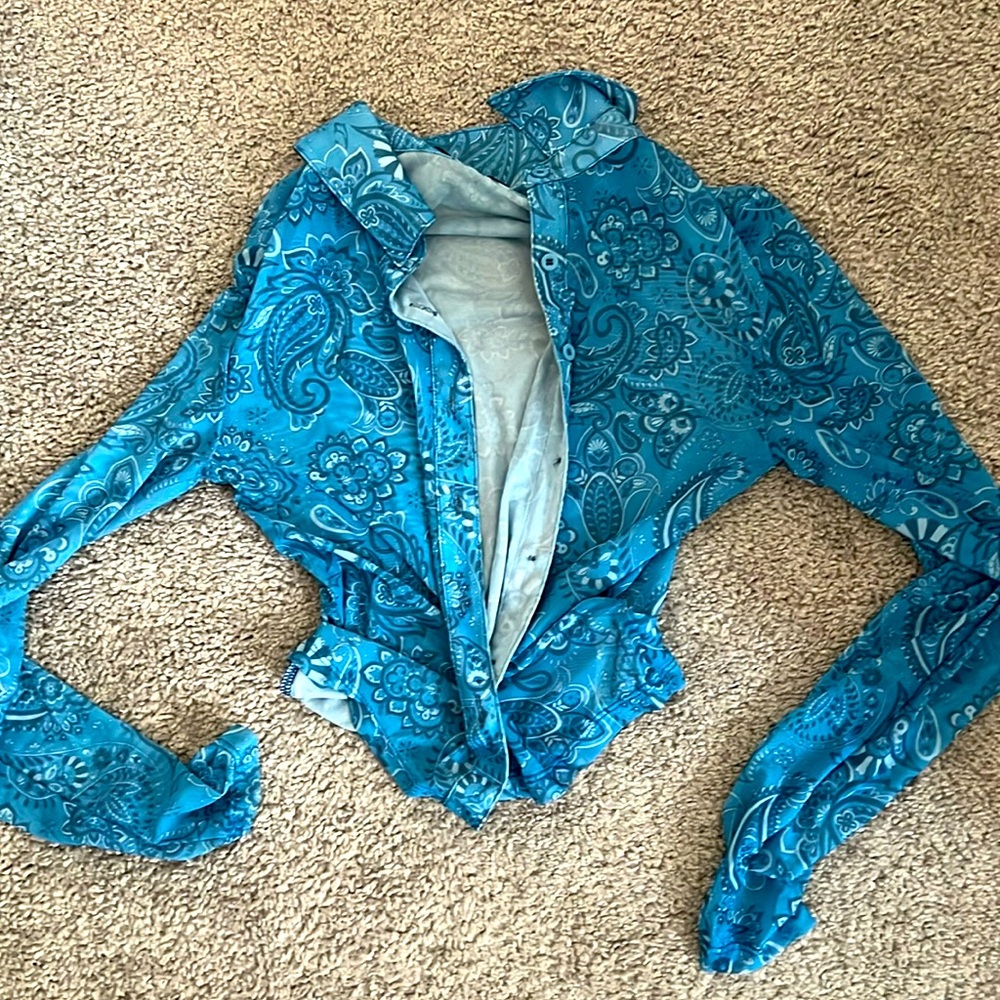 Blue Light Mesh Paisley Print Top